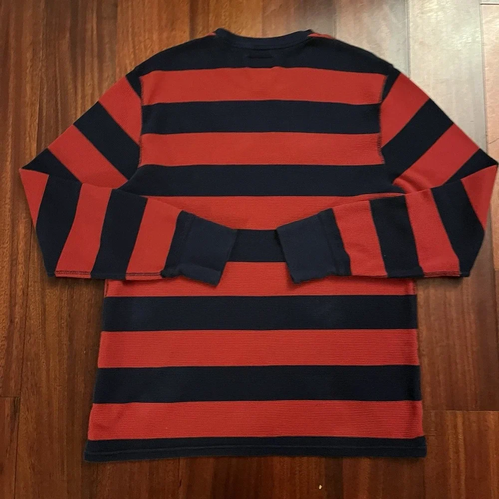 Polo Ralph Lauren Waffle Knit Thermal Shirt Mens Large Red Navy Blue Striped L - Picture 6 of 10